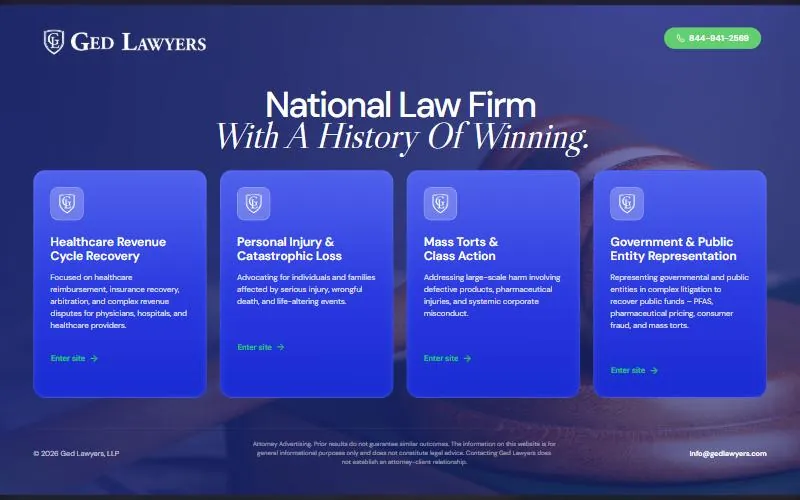 Interface of GED Lawyers (gedlawyers.com), engineered by Qasim Omer