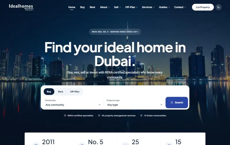 Interface of Ideal Homes (idealhomes.ae), engineered by Qasim Omer