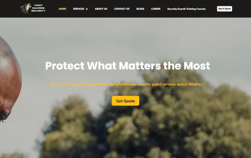 Interface of West Guards Security (westguardssecurity.ca), engineered by Qasim Omer